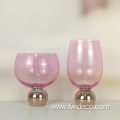 Pink glass drinking ball stem base cocktail glass